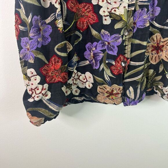 Vintage Chico’s Black Asian Floral Beaded Embroidered Silk Jacket Women's Size 2 - Picture 3 of 11